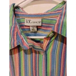 THE TOG SHOP Ladies Sz L Button Down Casual Shirt‎ Pastel Colored Stripped
